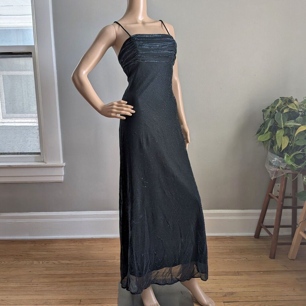 Vintage 90s A Fortiori Metallic Prom Gown Maxi Dress Siren Whimsygoth Size 3/4